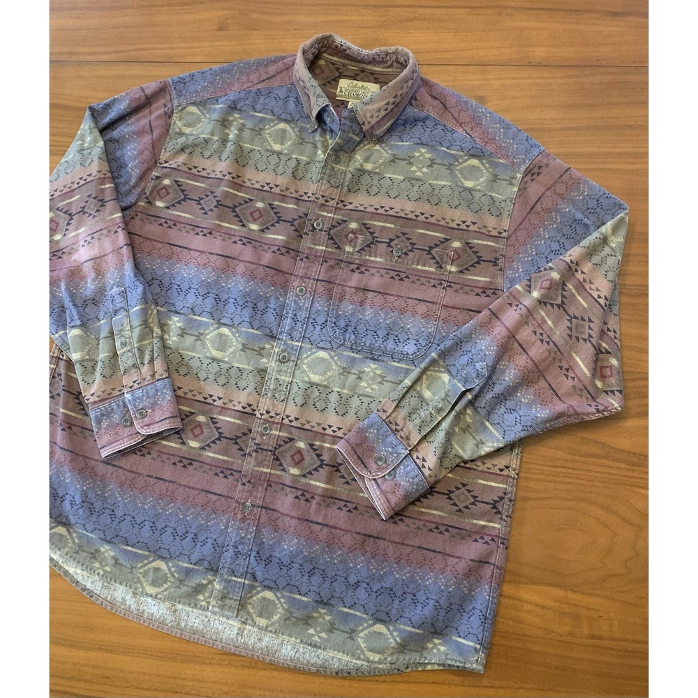Vintage Cabelas Aztec Shirt Deerskin Soft Chamois Mens XL Flannel Southwest Gorp